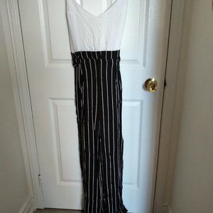 Black and White Striped Jumpsuit